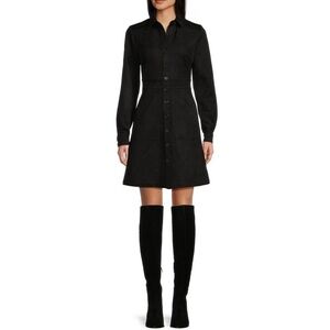 a loves a NWT Faux Suede Button Front Long Sleeve Mini Shirt Dress XS BURGUNDY